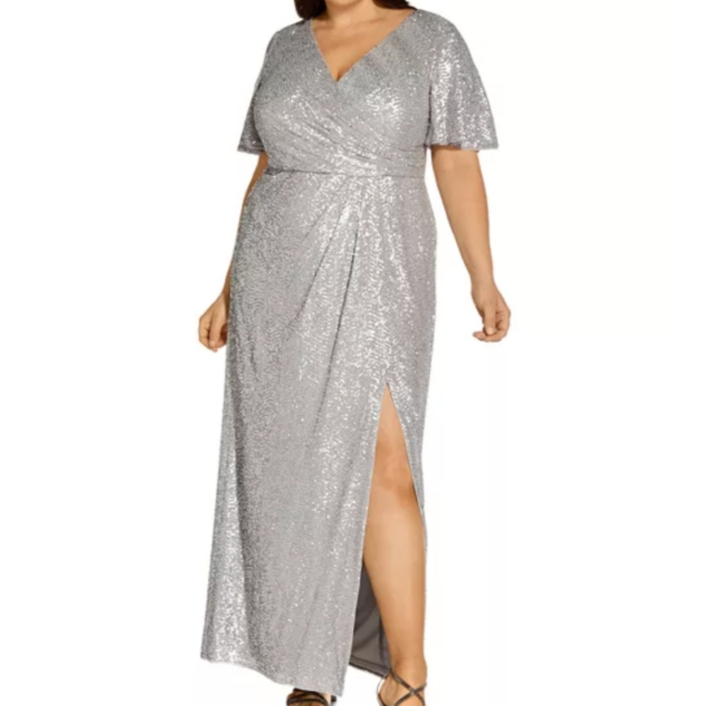 NWT! Adrianna Papell Silver Gown! 20w!